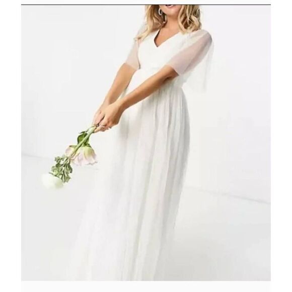 NWT, Anaya with love, bridesmaids dress. Taupe Blush. Tulle flutter sleeves. Siz - Picture 4 of 10